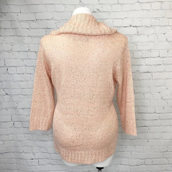 NY COLLECTION PEACH SEQUIN COWL NECK SWEATER - XL - Picture 3 of 4
